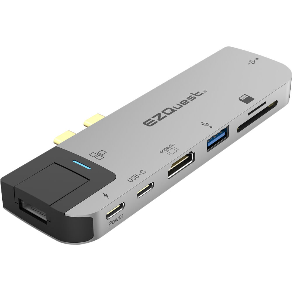 EZQuest USB-C to Multimedia Hub 8-ports, 1x HDMI 4K, 2x USB 3.0, USB-C, 1000BT, SD/Micro Card