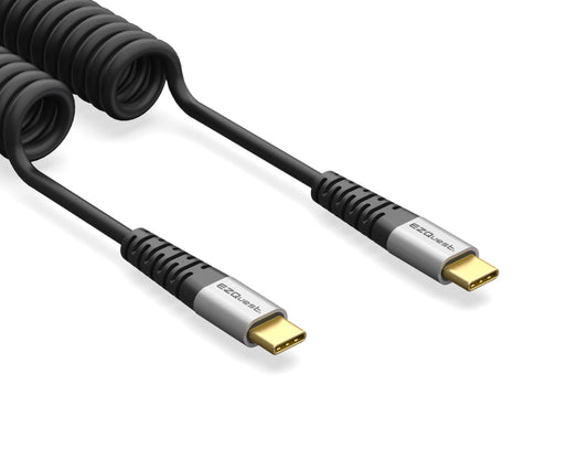 EZQuest Duraguard Coiled USB-C to USB-C Charge and Sync Cable 100W - 1.5 Meter - Black