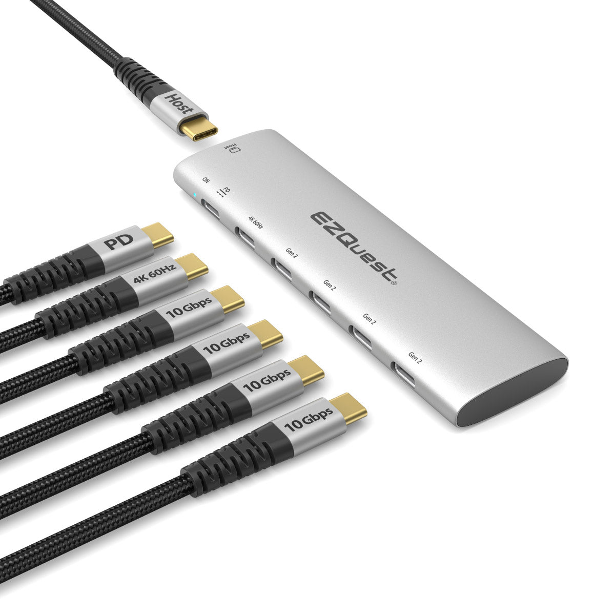 EZQuest USB-C Slim Gen 2 Hub Adapter 6-in-1, 1 USB-C 4K/60Hz Video, 4 USB-C Gen 2 10Gbps, and 1 USB-C Power Delivery 3.0