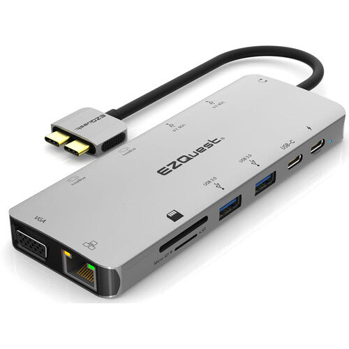 EZQuest USB-C to Multimedia Hub 13-ports, 2x HDMI 4K, VGA, 2x USB 3.0, USB-C, 1000BT, SD/Micro Card/Audio Jack