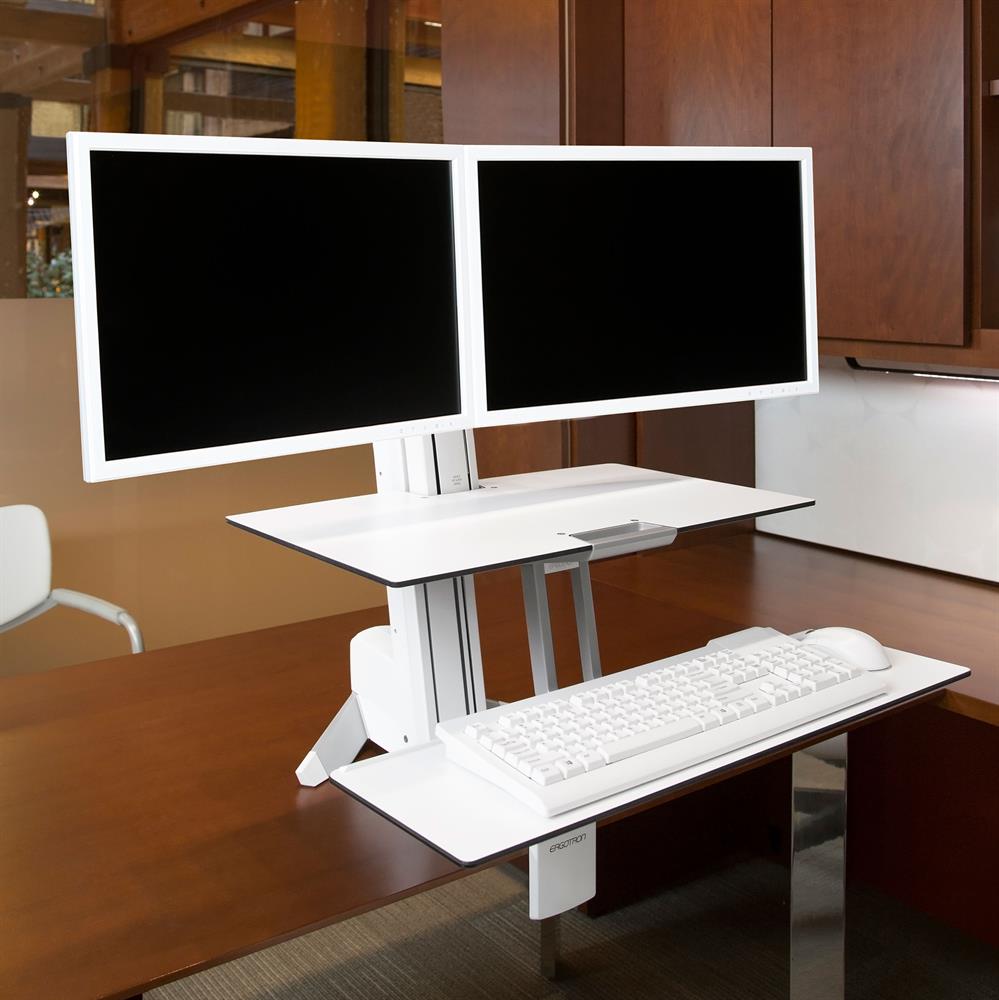 ErgoTron WorkFit-S, Dual Workstation with Worksurface (White)
