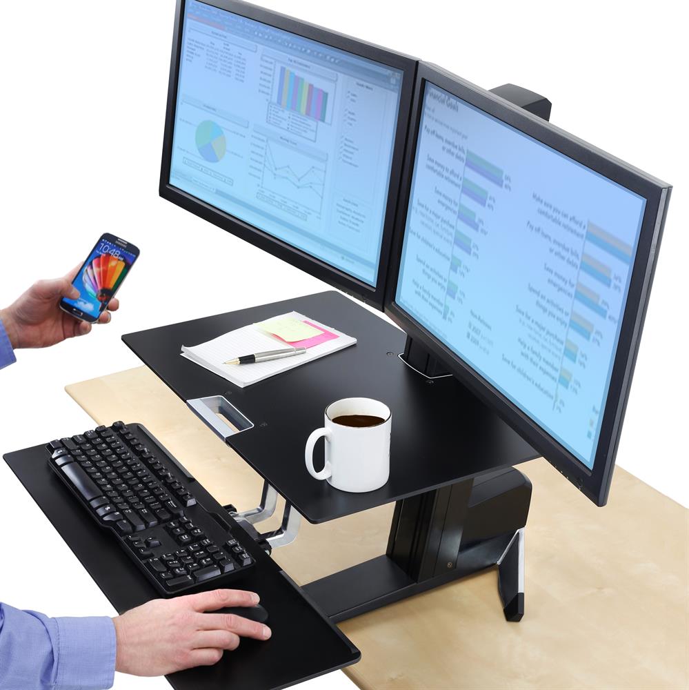 ErgoTron WorkFit-S, Dual Workstation with Worksurface (Black)