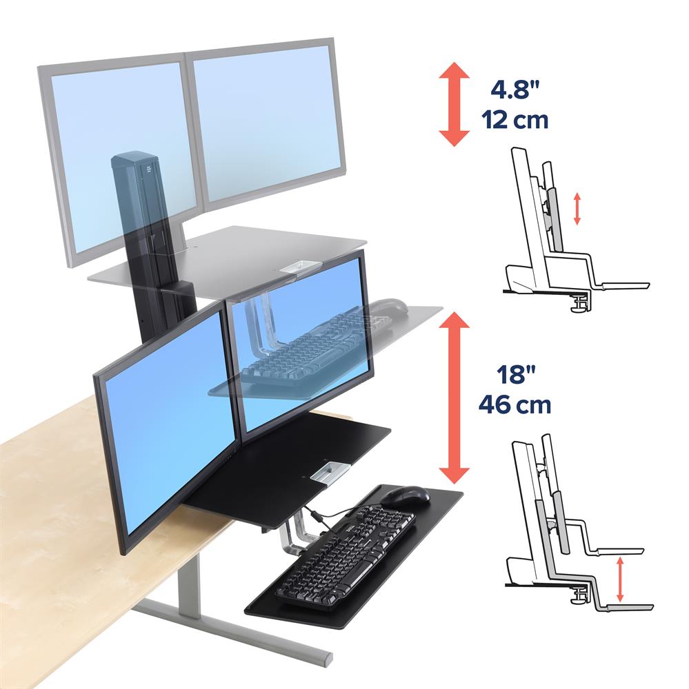 ErgoTron WorkFit-S, Dual Workstation with Worksurface (Black)