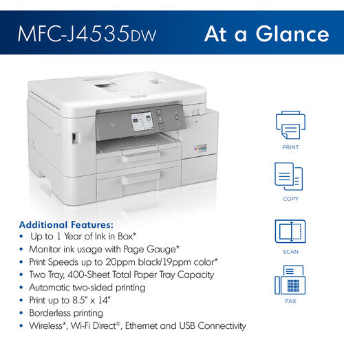 Brother MFC-J4535DW INKvestment Tank All-in-One Color Inkjet Printer