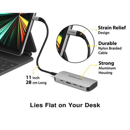 EZQuest USB-C Multimedia 8-in-1 Hub, HDMI 4K, 100 Watts USB-C Power Delivery with (FRS) or 5Gbps Data, 2 x USB-C Ports, 2 x USB-A 3.0 Ports, SD and Micro SD