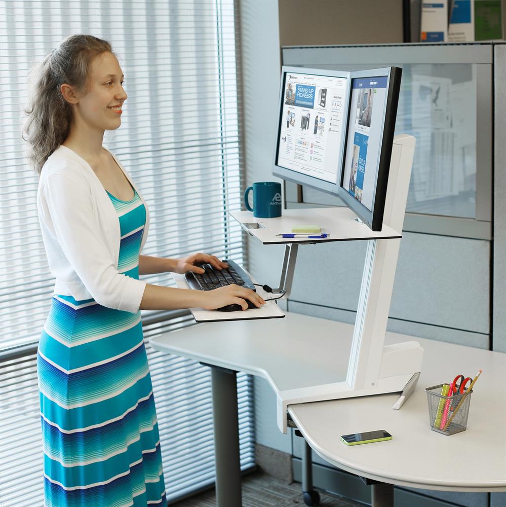 ErgoTron WorkFit-S, Dual Workstation with Worksurface (White)