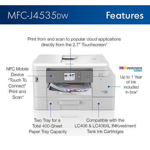 Brother MFC-J4535DW INKvestment Tank All-in-One Color Inkjet Printer