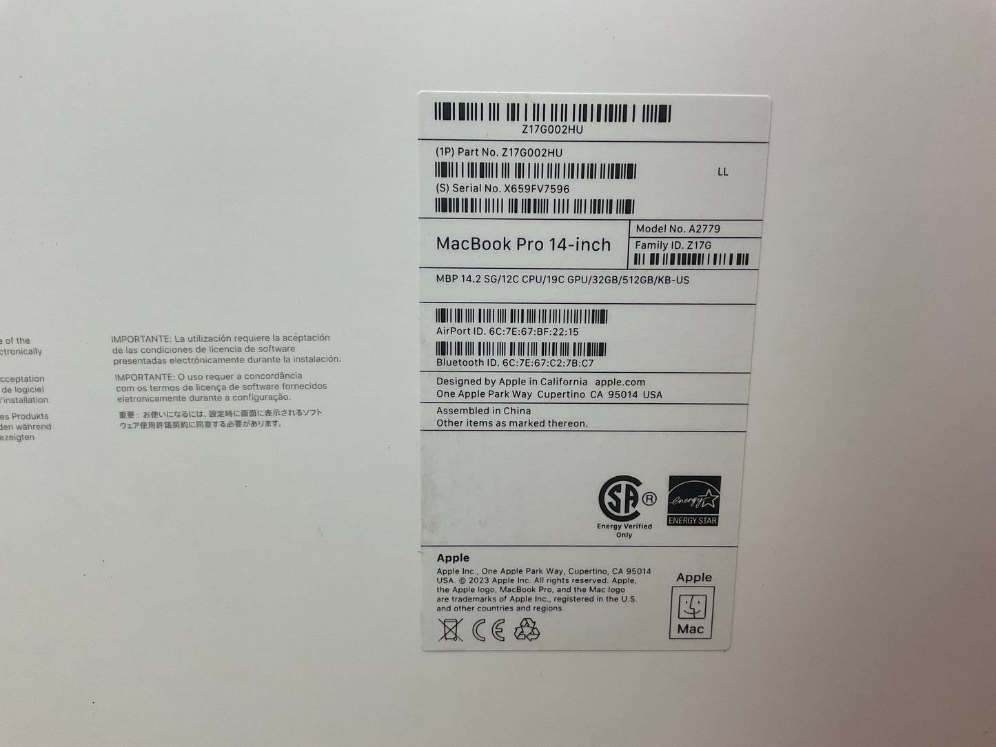 ♥ New, Factory Sealed - MacBook Pro 14.2in M2 Pro 12/19-Core 32GB/512GB Space gray Z17G002HU(2023)