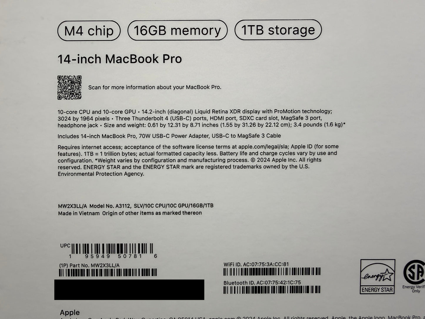 ♥ New, Factory Sealed - MacBook Pro M4 14-Inch 10/10-Core 16GB/1TB Silver MW2X3LL/A