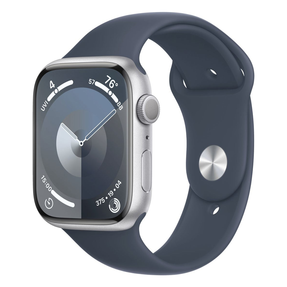 ♥ New, Factory Sealed - Apple Watch Series 9 GPS 45mm Silver Aluminum Case with Storm Blue Sport Band - M/L