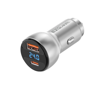 EZQuest UltimatePower Dual Port USB 3.0 and USB-C 66W Car Charger w/ Display