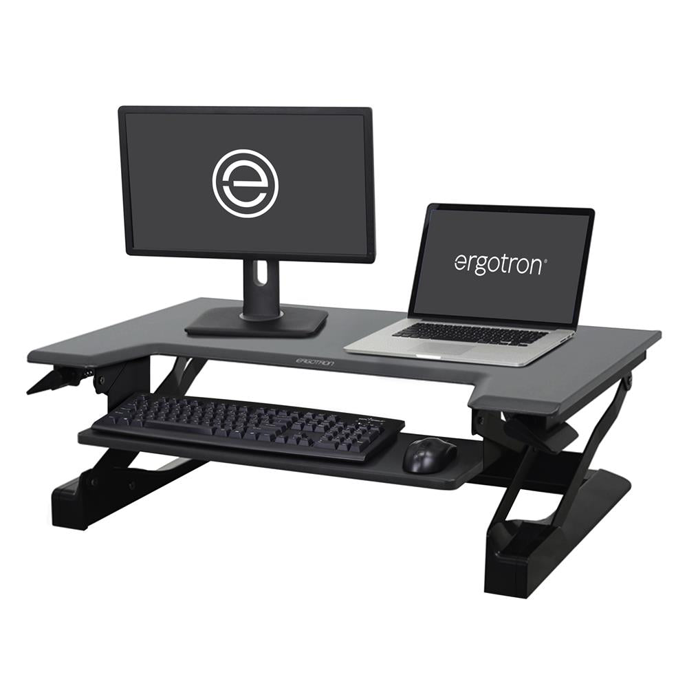 ErgoTron WorkFit-T, Standing Desk Workstation (Black, Grey Surface)