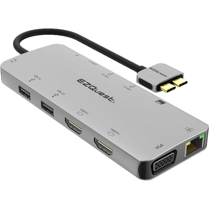 EZQuest USB-C to Multimedia Hub 13-ports, 2x HDMI 4K, VGA, 2x USB 3.0, USB-C, 1000BT, SD/Micro Card/Audio Jack
