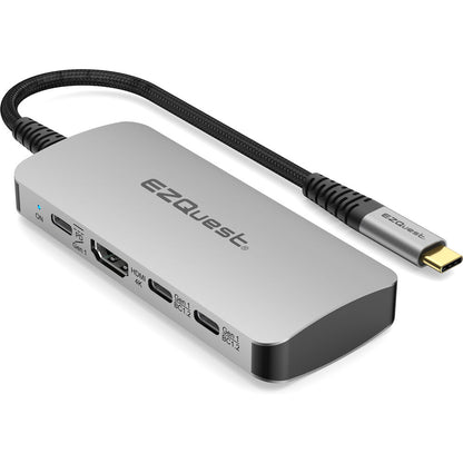 EZQuest USB-C Multimedia 8-in-1 Hub, HDMI 4K, 100 Watts USB-C Power Delivery with (FRS) or 5Gbps Data, 2 x USB-C Ports, 2 x USB-A 3.0 Ports, SD and Micro SD