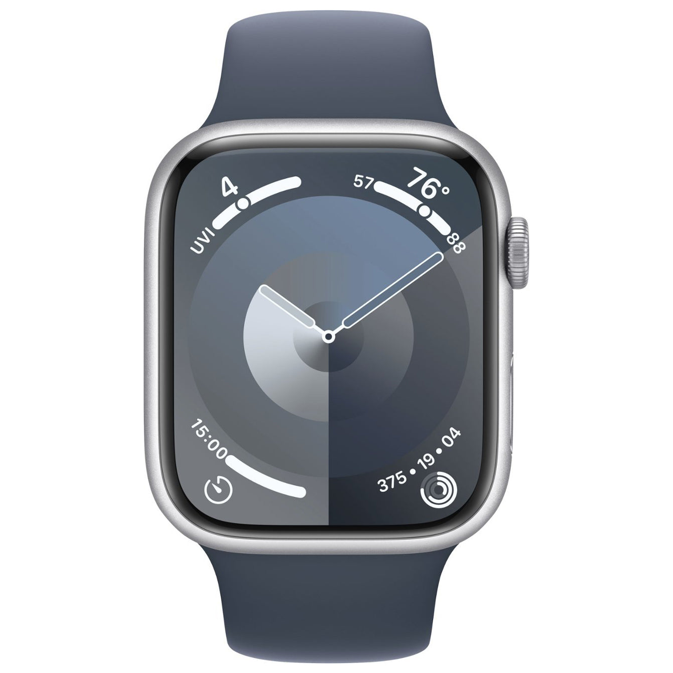 ♥ New, Factory Sealed - Apple Watch Series 9 GPS 45mm Silver Aluminum Case with Storm Blue Sport Band - M/L