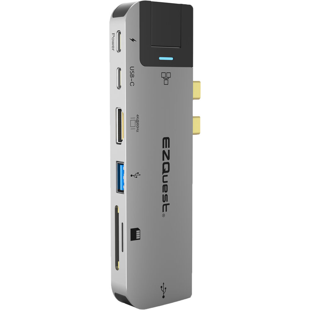 EZQuest USB-C to Multimedia Hub 8-ports, 1x HDMI 4K, 2x USB 3.0, USB-C, 1000BT, SD/Micro Card