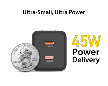 EZQuest UltimatePower 45W GaN II USB-C PD Wall Charger - Black