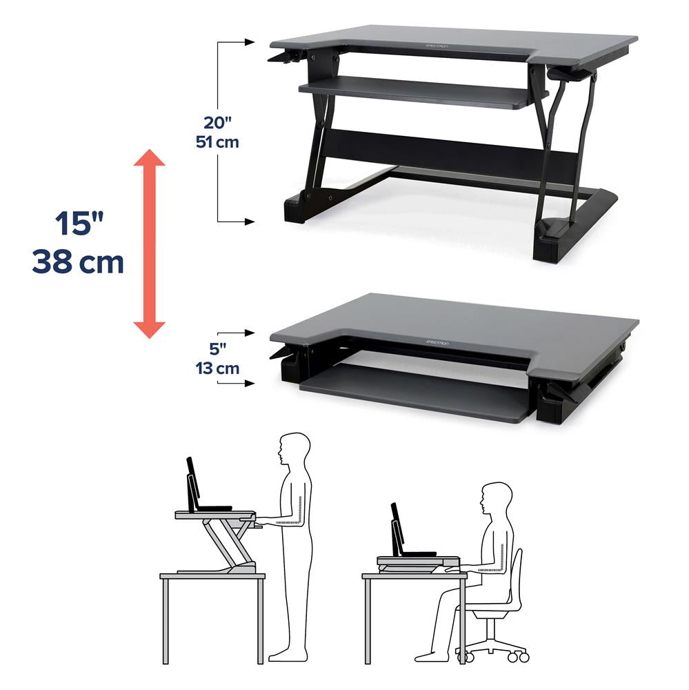 ErgoTron WorkFit-T, Standing Desk Workstation (Black, Grey Surface)