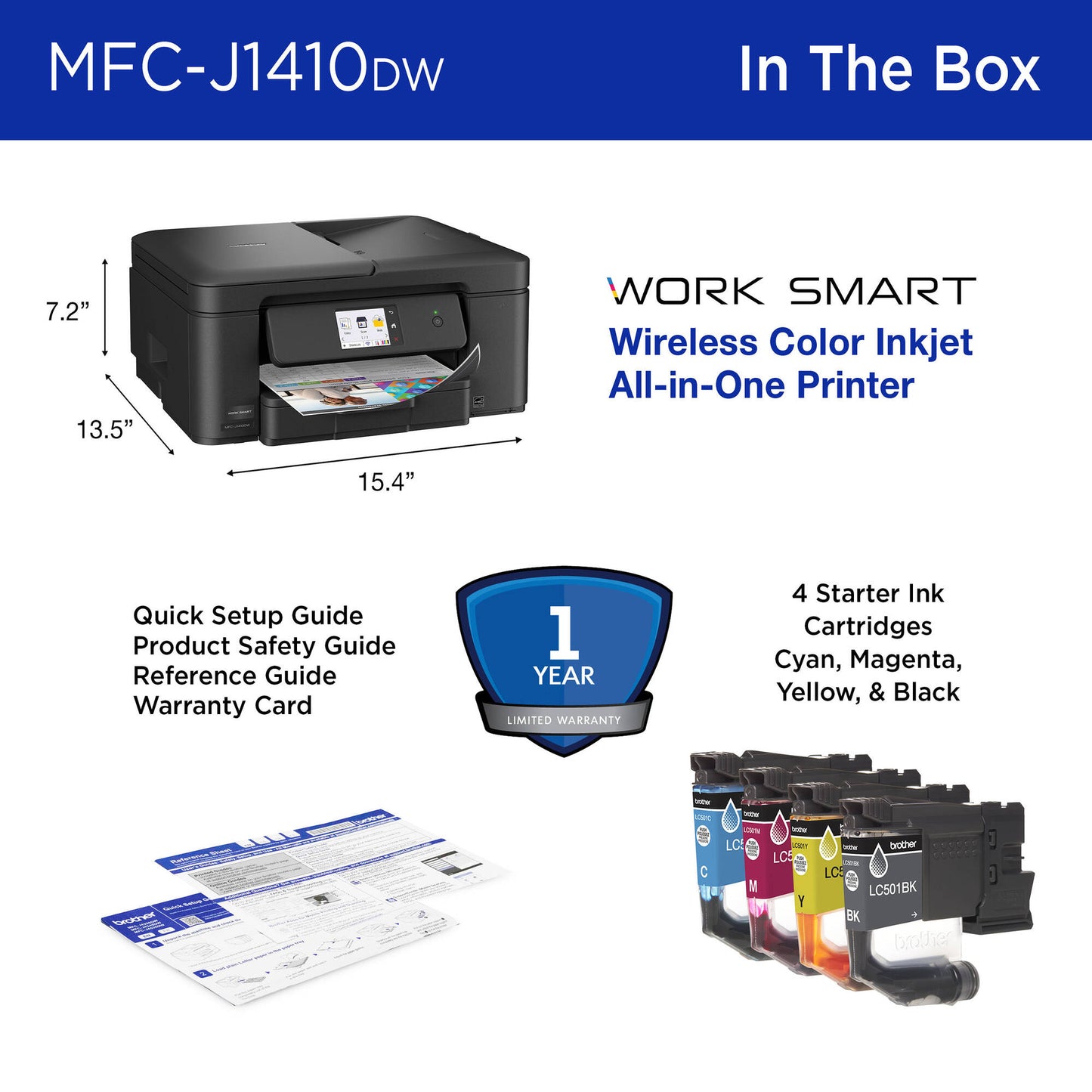 Brother MFC-J1410DW Wireless Color Inkjet All-in-One Printer with Auto Duplex Printing