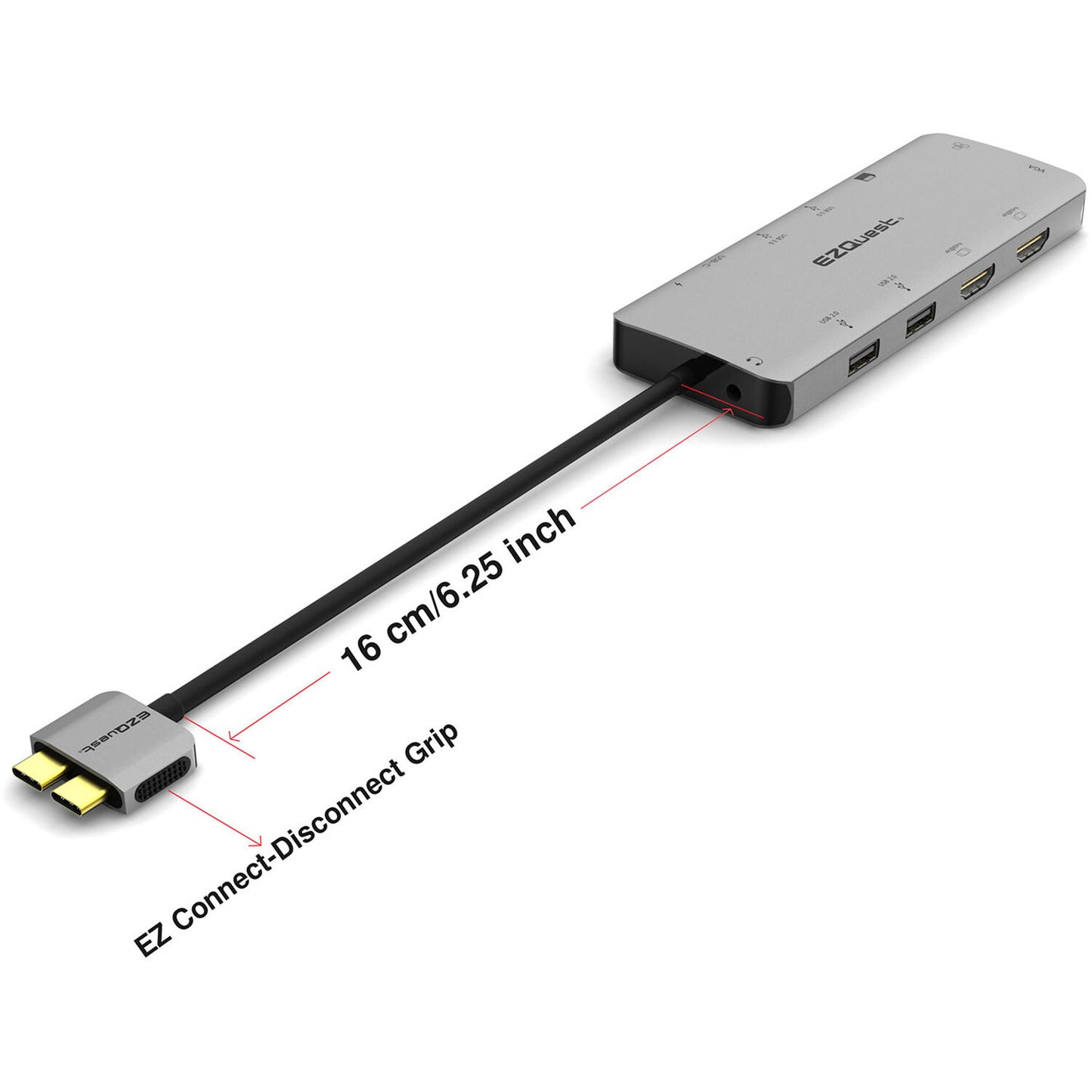 EZQuest USB-C to Multimedia Hub 13-ports, 2x HDMI 4K, VGA, 2x USB 3.0, USB-C, 1000BT, SD/Micro Card/Audio Jack