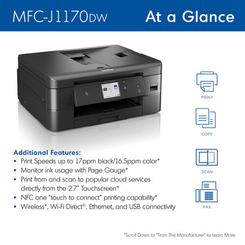Brother MFC-J1170DW Wireless Color Inkjet All-in-One Printer