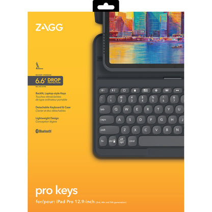 Zagg Pro Keys Keyboard/Cover Case for 12.9in iPad Pro - Apple iPad Tablet - Charcoal