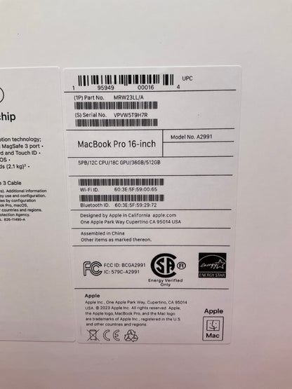 ♥ New, Factory Sealed - MacBook Pro 16.2in M3 Pro 12/18-Core 36GB/512GB Space Black MRW23LL/A(2023)