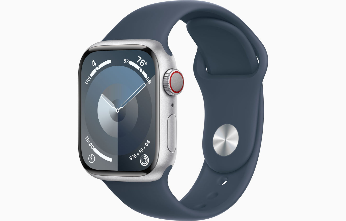 Apple Watch Series 9 GPS + Cellular 41mm Silver Aluminum Case with Storm Blue Sport Band - M/L