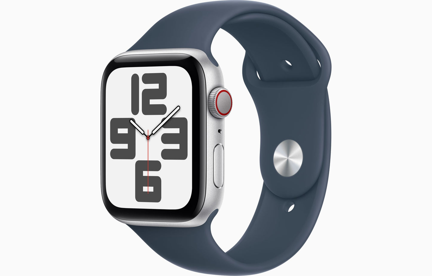 Apple Watch SE GPS + Cellular 44mm Silver Aluminum Case with Storm Blue Sport Band - M/L