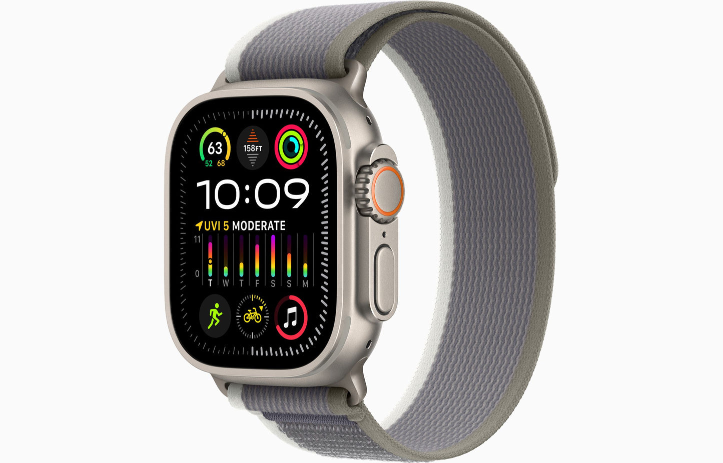 Apple Watch Ultra 2 GPS + Cellular, 49mm Titanium Case with Green/Gray Trail Loop - S/M